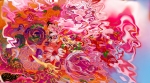 immagine astratta con motivo floreale e consistenza liquida con fiori e forme fluide su sfondo sfuocato